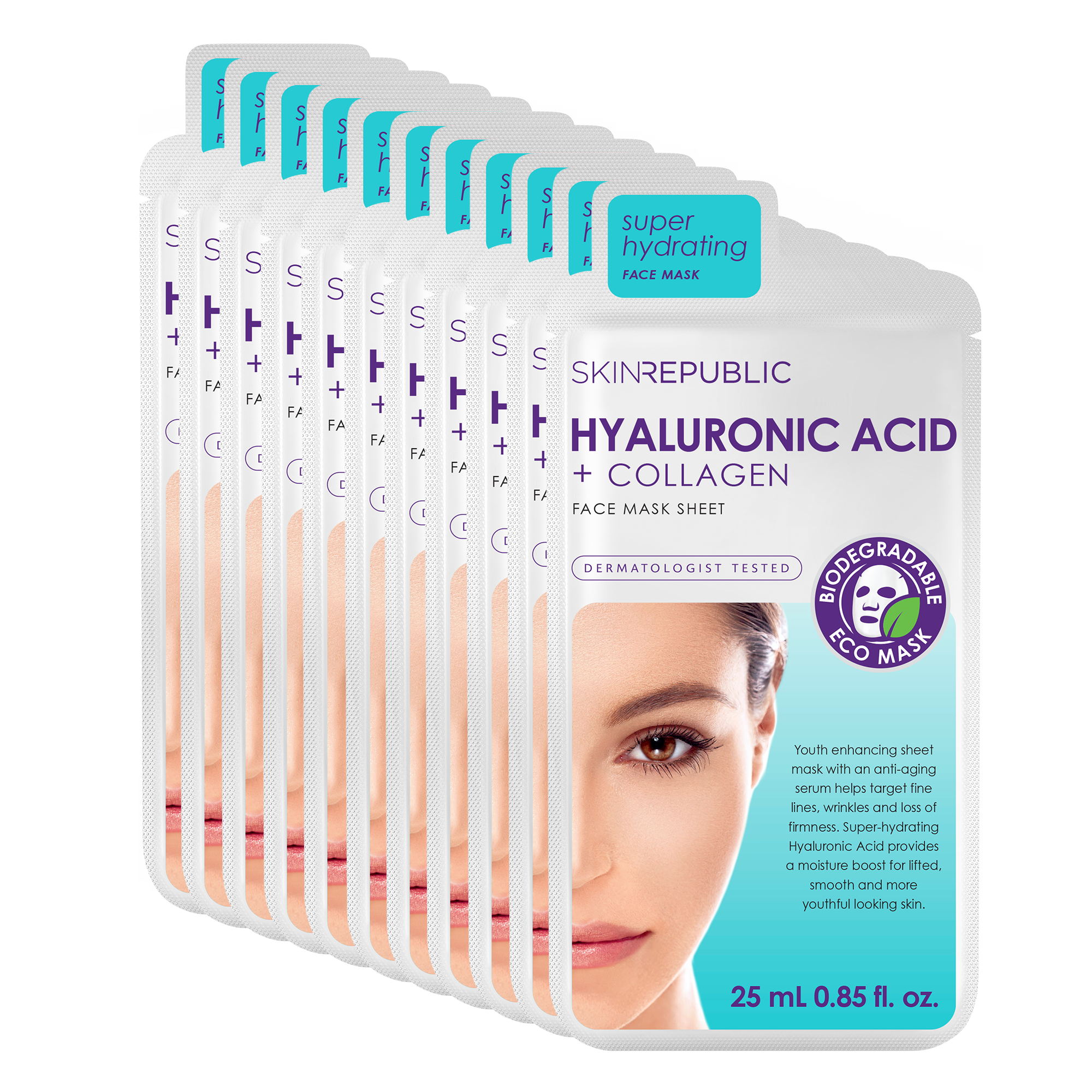 Hyaluronic Acid + Collagen Face Sheet Mask (Pack Of 10)