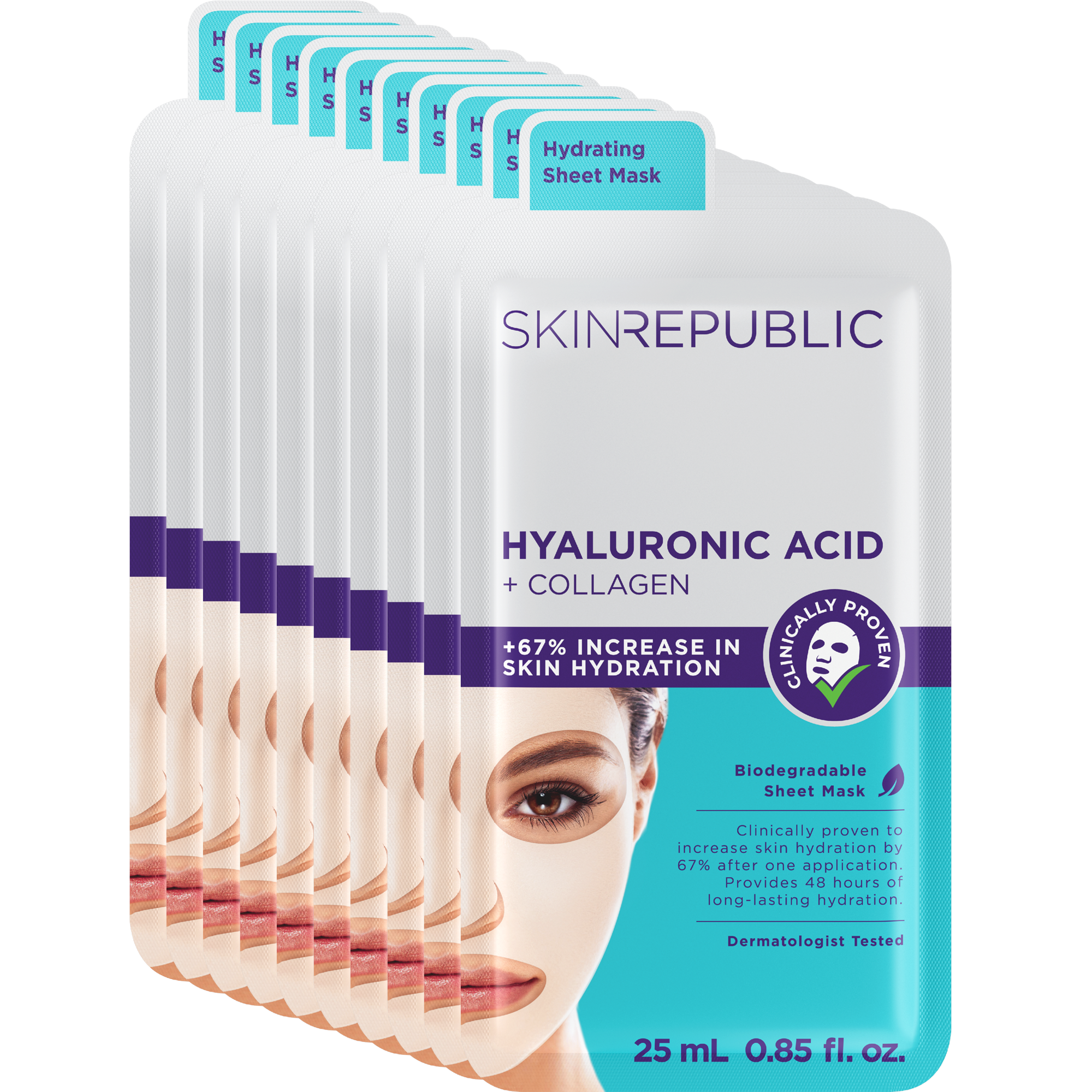 Hyaluronic Acid + Collagen Face Sheet Mask (Pack Of 10)