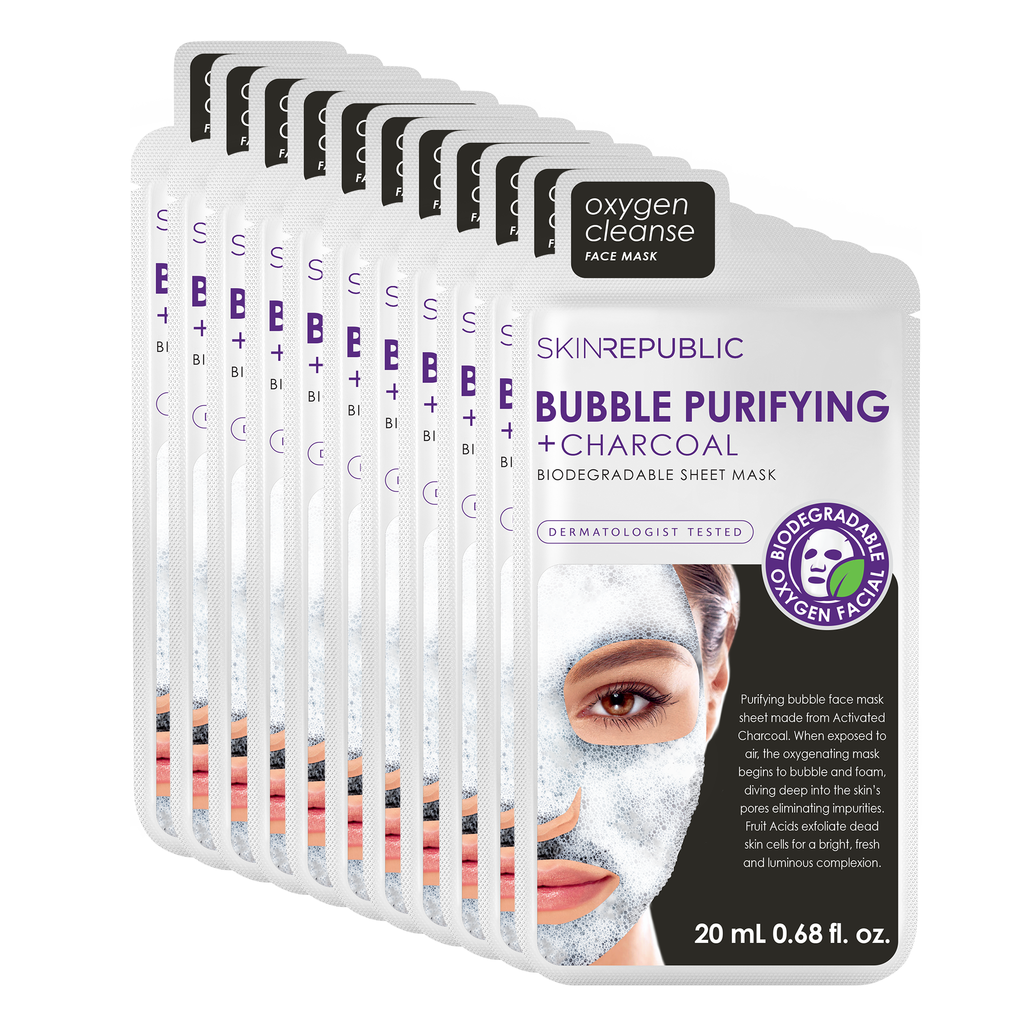 Bubble Purifying + Charcoal Face Sheet Mask (Pack Of 10)